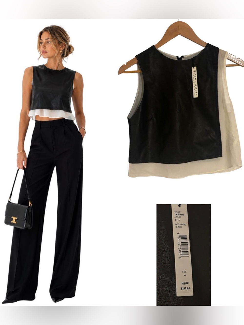 Alice + Olivia Faux Leather Sleeveless Crop Top